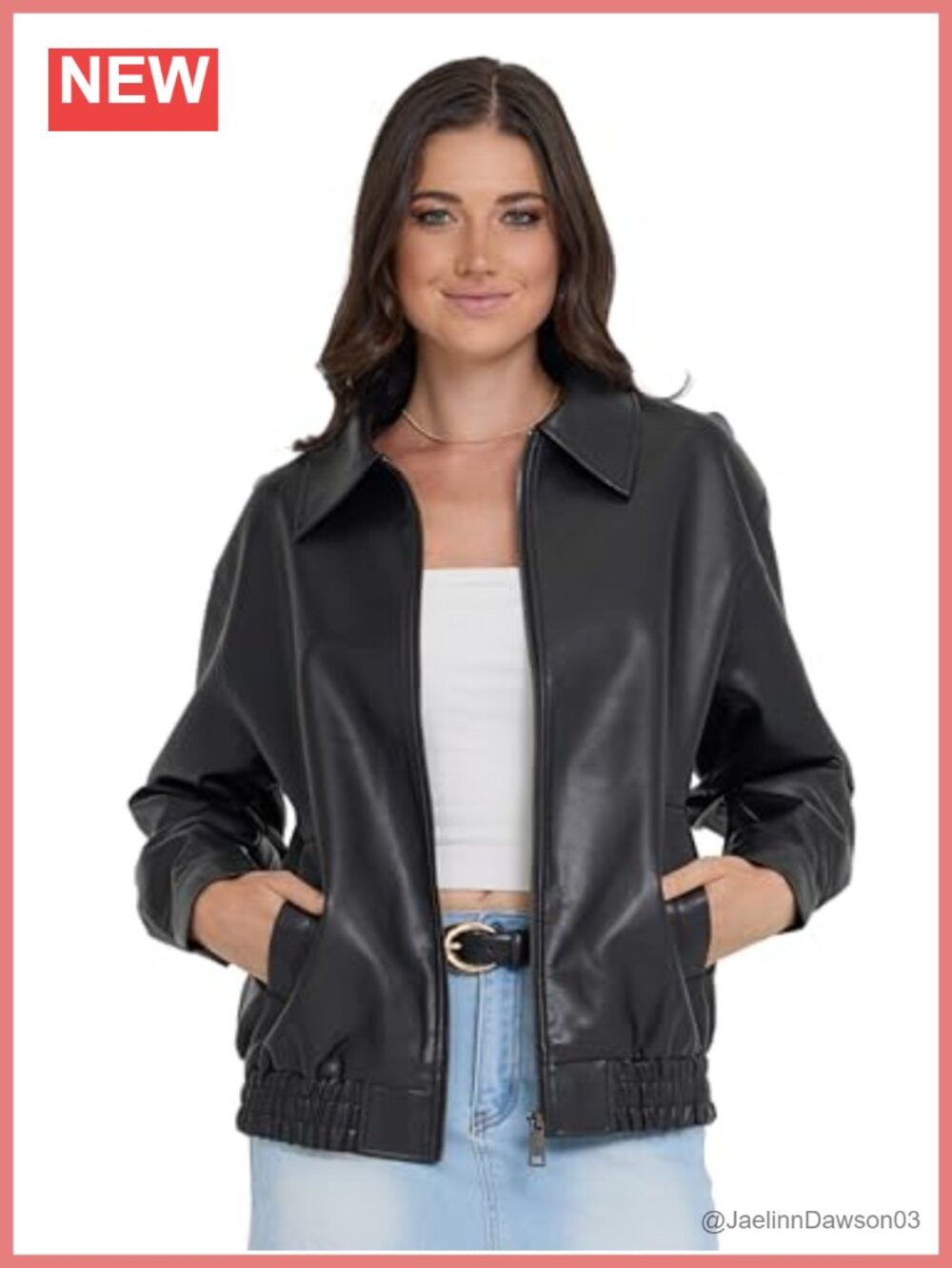 Faux Leather Bomber Motorcycle Jacket Womens Zip Up Fitted